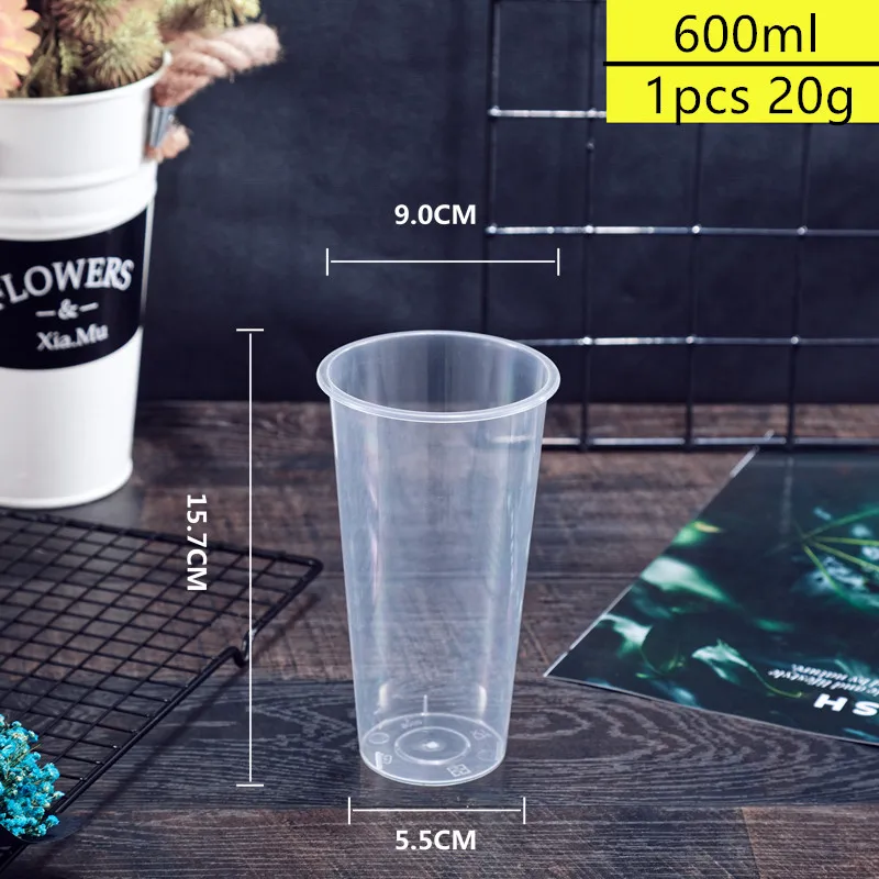 

50pcs 90 caliber transparent disposable cold drink coffee tea cups 400ml juice milk beverage thick plastic cup with snack plate