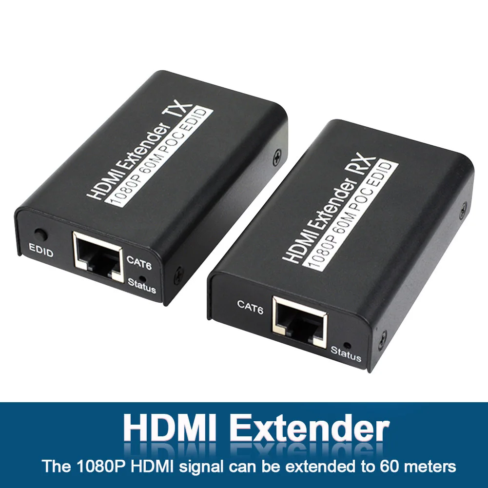 1080P 60m Over Ethernet Home  Extender Receiver Transmission Full HD POC EDID Professional Network Plug And Play Adapter