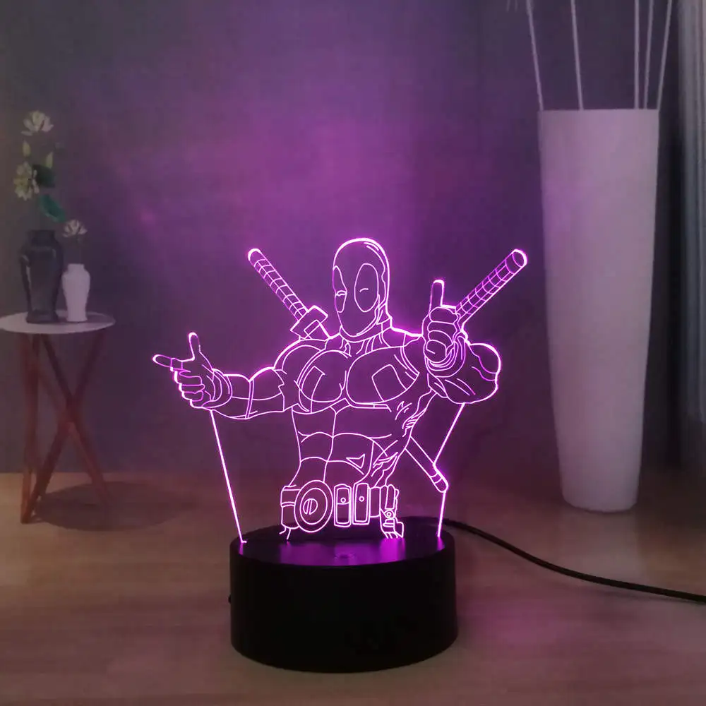 Marvel Cool Deadpool акриловый светодиодный ночной Светильник RGB 7 цветов прикроватная