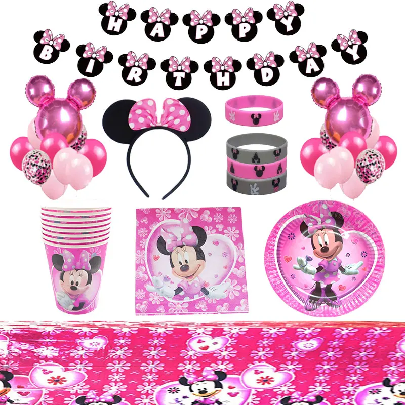 

Disney Minnie Mouse Birthday Party Decorations For Kids Disposable Tableware Set Balloon Baby Shower Decor Supplies Kids Favors