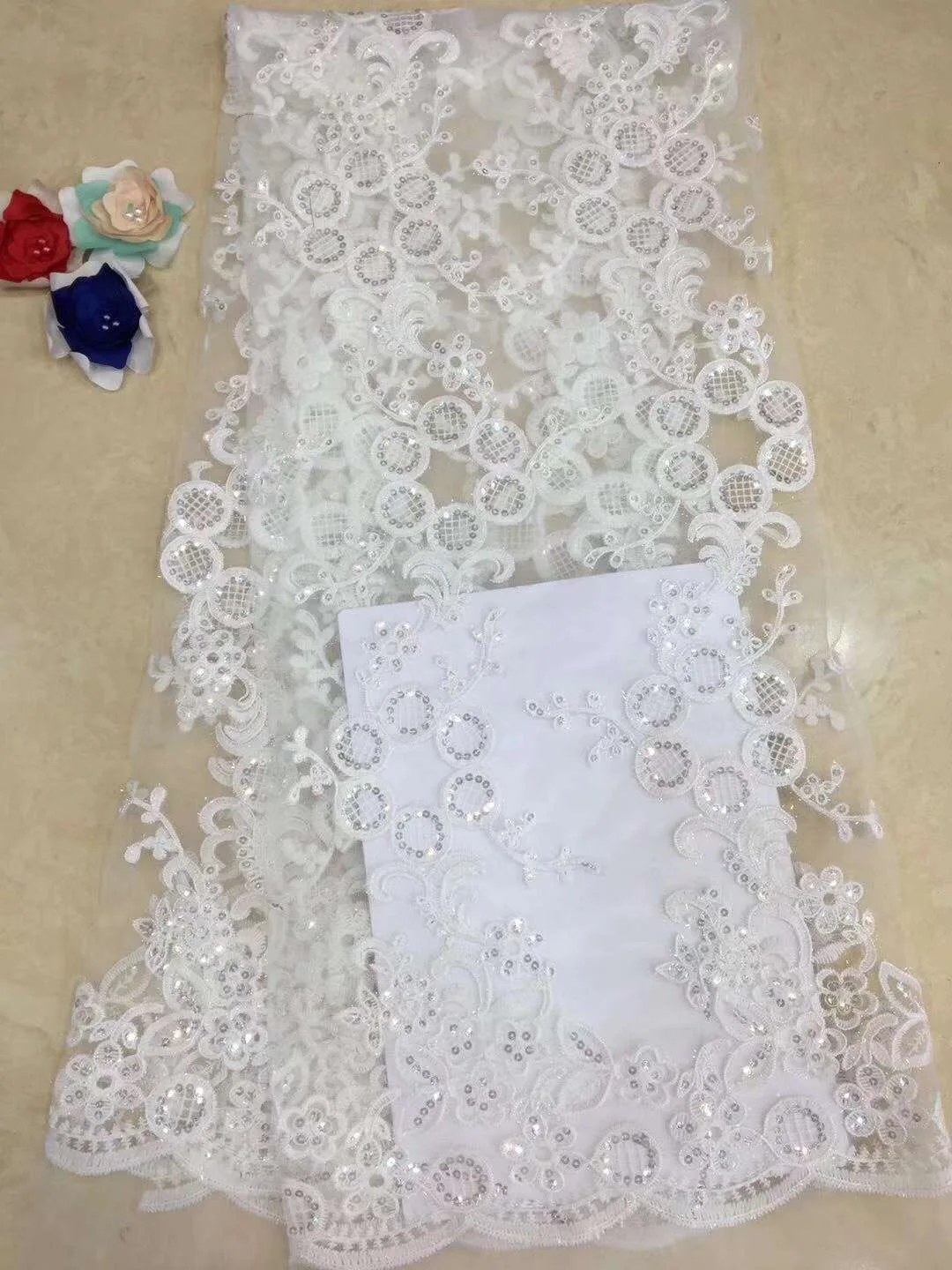 

2019 Nigerian French Lace Fabrics African Tulle Lace Fabric High Quality African Lace Wedding Fabric For Dress D184
