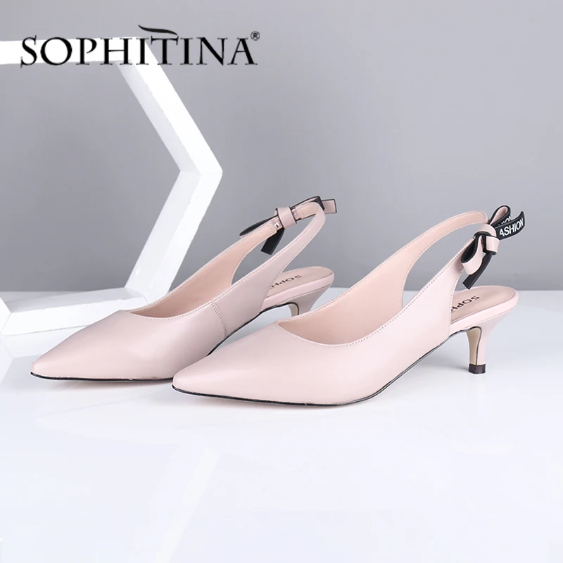 SOPHITINA Women's High Heel Sandals Summer Solid Slingbacks Classic Sheepskin Pointed Toe Slip on Lady Office Kitten Shoes PC705 | Обувь