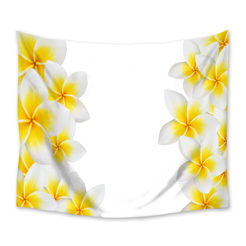 

Plumeria Flower White Yellow Tapestry Wall Hanging Beach Towel Mat Polyester Thin Blanket Yoga Mat Shawl Mat Carpet Home Decor