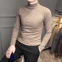 2021casual men high quality spring and autumn solid color half a turtleneck long sleeve slim base shirt mens double faced pile