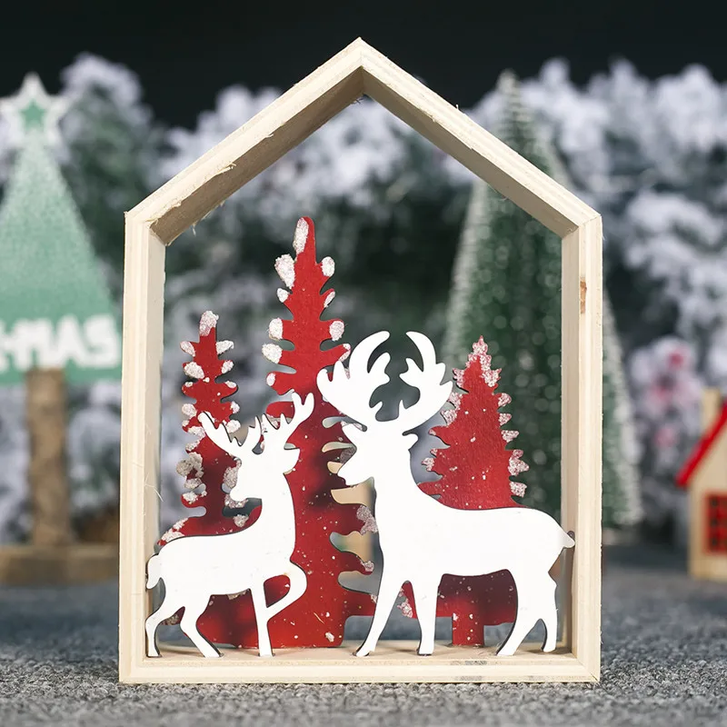 Рождественское украшение для дома деревянные игрушки Санта Клаус лось