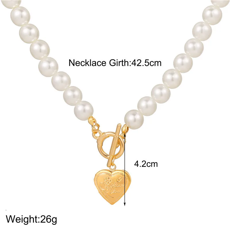 

Retro Baroque Irregular Pearl Pendant Necklaces Women Geometric Heart Lock Chokers Vacation Clavicle Chain Trendy Jewelry Gifts