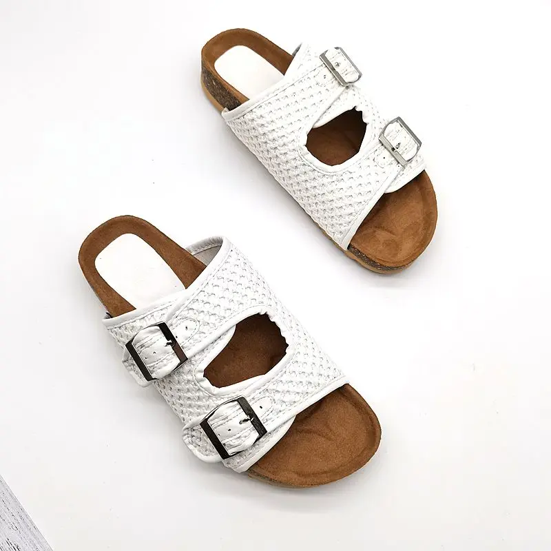 Сандалии мужские кожаные на платформе плоская подошва стразы клоги низкая