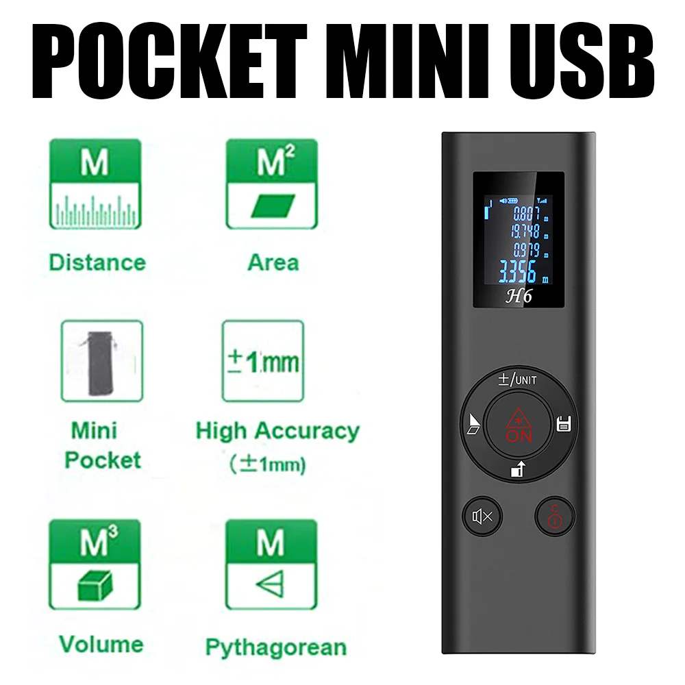 

40m Digital Rangefinder Mini USB Charging Rechargeable Handheld Distance Meter for Indoor Design Construction Field