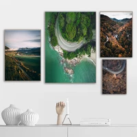 green plant forest road mountain wall art canvas painting nordic posters and prints wall pictures for living room decor