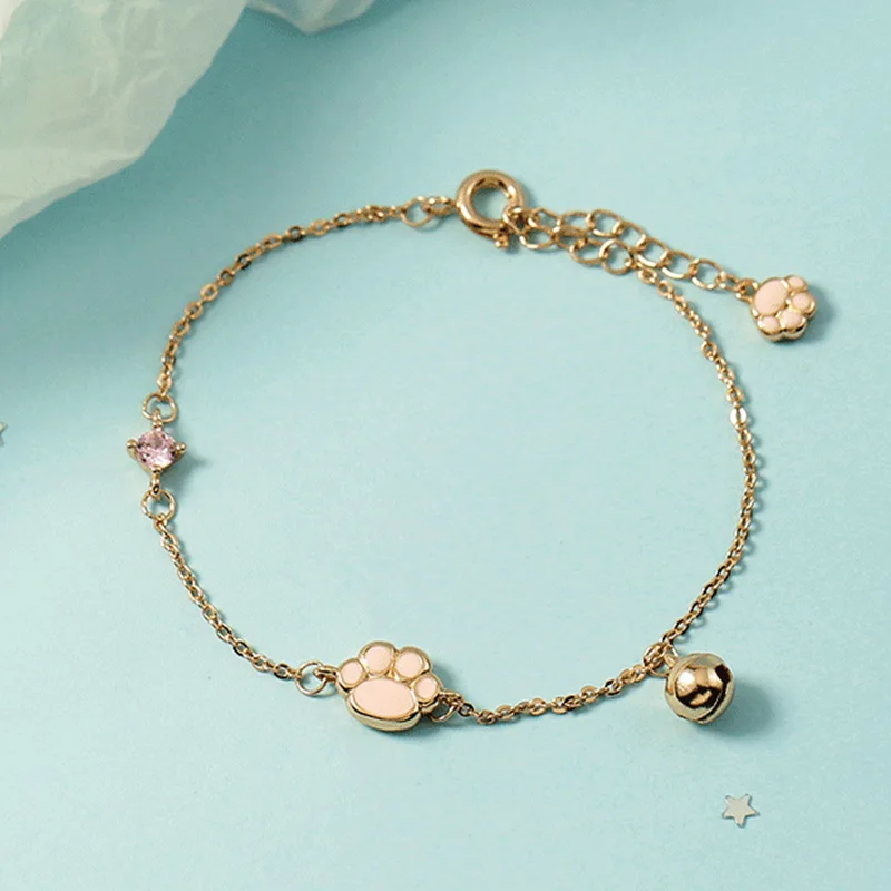 

New 925 Sterling Silver Fashion Jewelry Cat's Paw Bell Rose Gold Plating Chain Women's Chain Bracelet