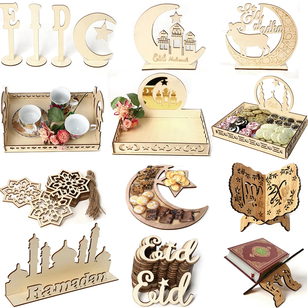 

EID Al Adha EID MUBARAK Decor Islamic Wooden Pendants Tray Ramadan Decorations For Home Islam Muslim Decor Ramadan Mubarak Gift