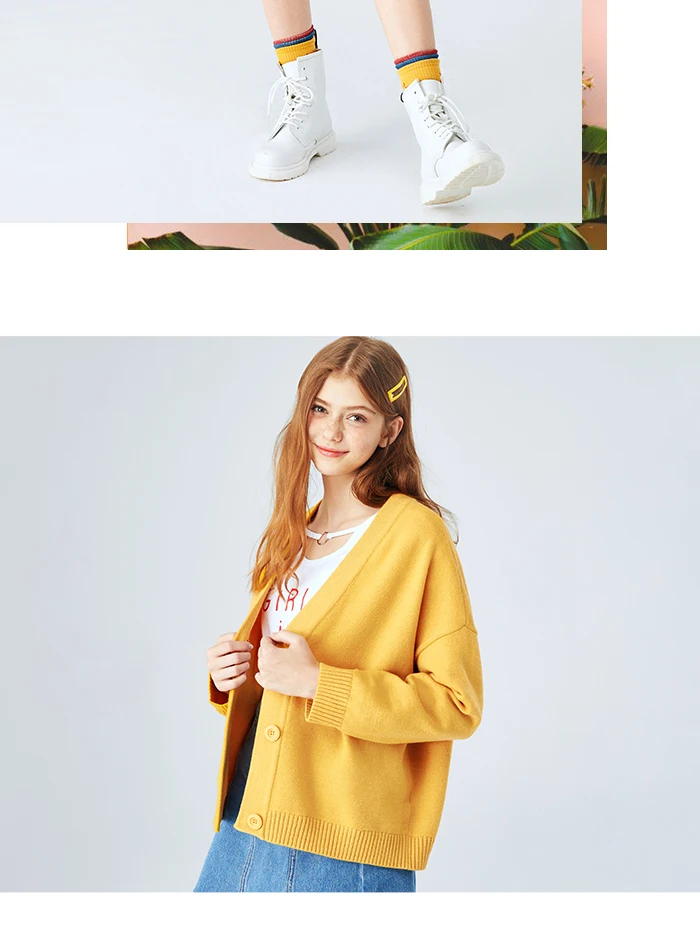 SEMIR вязаный женский кардиган Осень v-образный Вырез Свободный тонкий жакет пальто Простой чистый цвет свитер Одежда