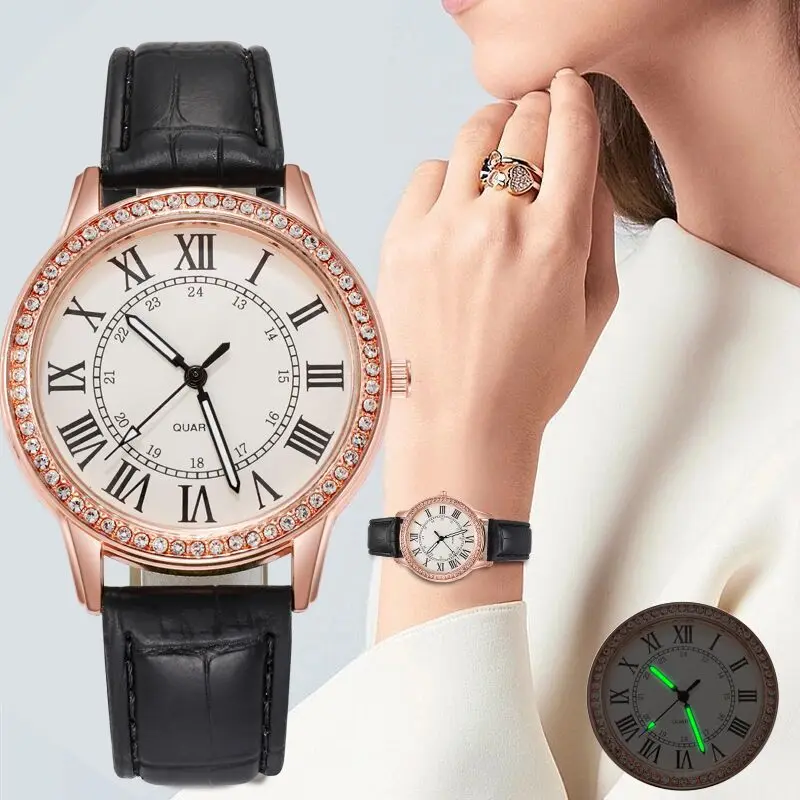

Women Simple Watch Luminous Casual Fashion Watches Lesther Belt Quartz Wristwatch Retro Analog Watches Clock