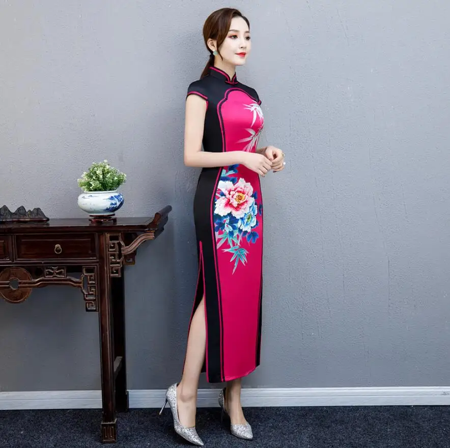 

Sexy Women Long Cheongsam Traditional Chinese style Dress Womans Qipao Slim Party Dresses