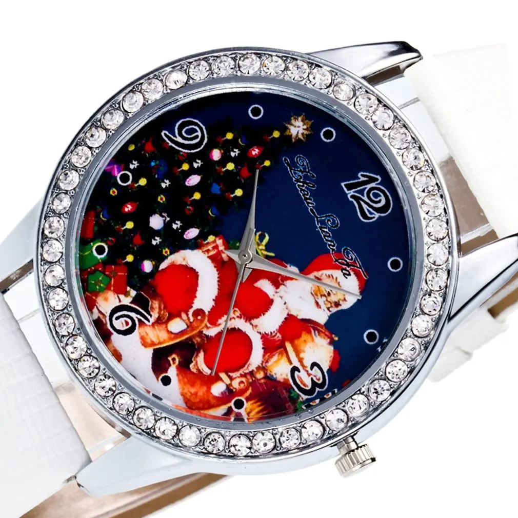 Кварцевые часы Санта Клаус Рождественская елка фон крокодил узор Кожаный