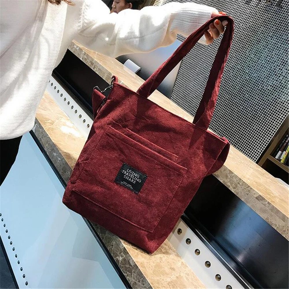 

Women Corduroy Zipper Shoulder Bags Female Artsy Handbags Tote Ladies Canvas Messenger Crossbody Bag Shopping Bag For Girls