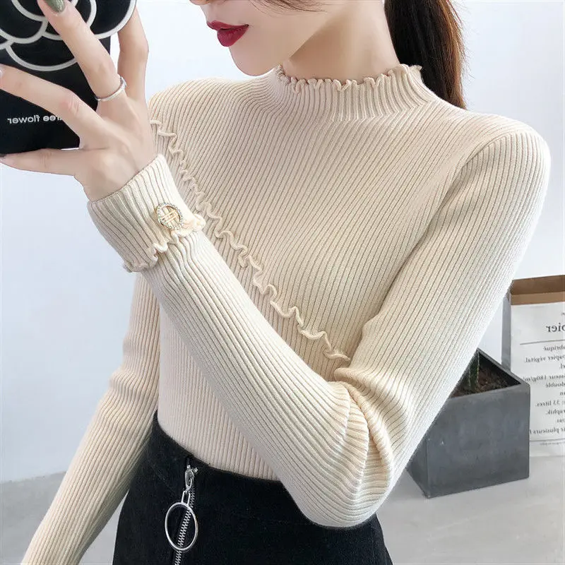 

Плотный свитер с высоким воротником Женская Нижняя рубашка женская внутренняя одежда с длинным рукавом Осень-зима 2021 Новый зарубежный стил...