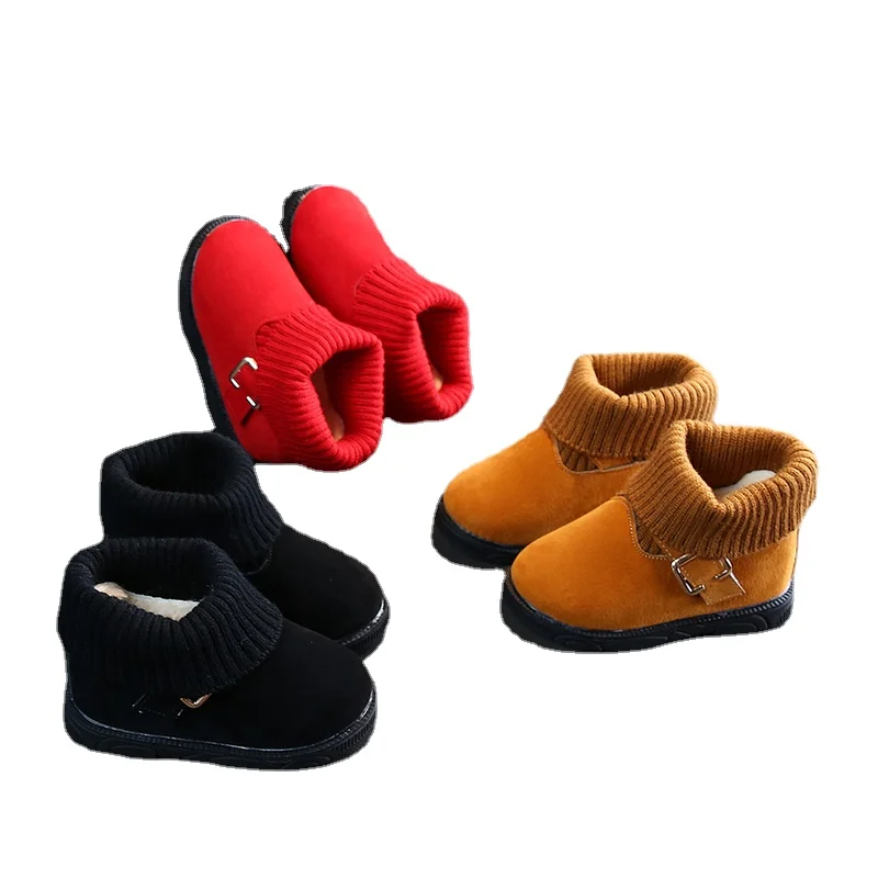 

Kids Boots Snow Winter Cotton Shoes Fashion Knitted Plush Warm Girls Short Boots Children Baby Girl Boots Red Black Brown SJ013