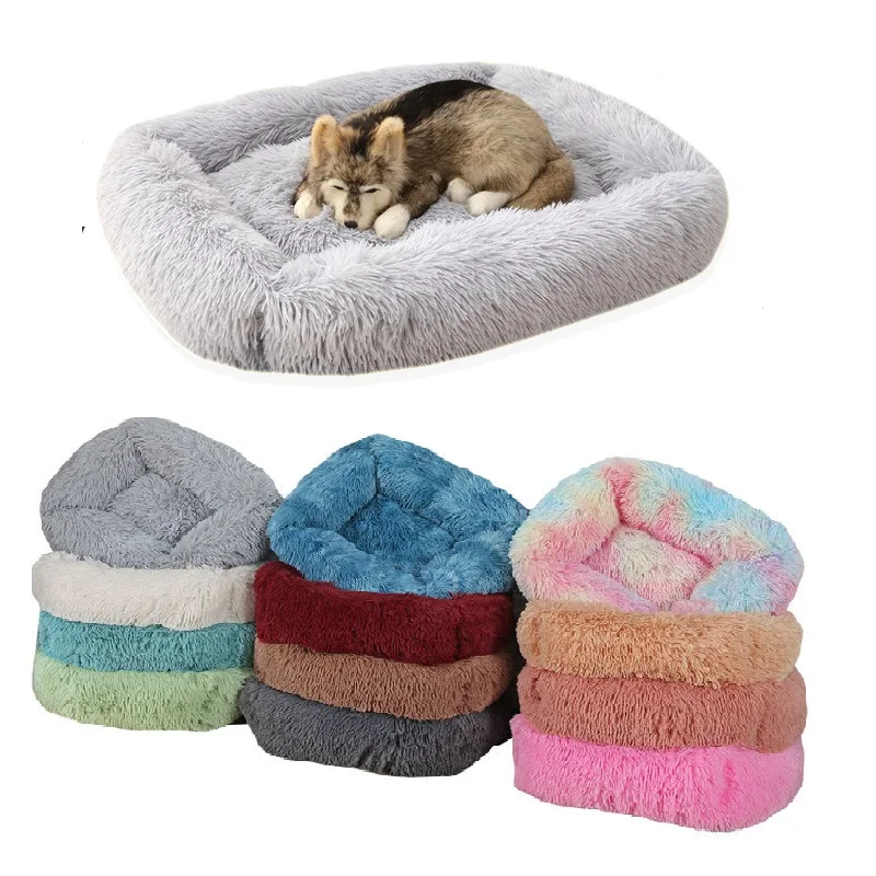 Однотонная квадратная кровать для собаки длинная плюшевая питомца очень мягкий