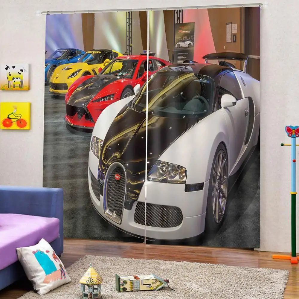 Custom Blue yellow red white Car Photo Curtain Digital Print For Living room Bedroom Blackout Drapes Sets (Left and Right Side) | Дом и сад