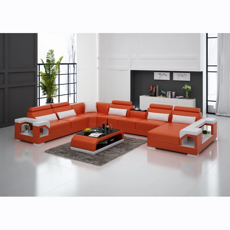 Современный кожаный диван для гостиной с шезлонгом | Мебель