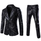 Весенний блестящий черный комплект повседневной одежды, Мужской приталенный пиджак, комплект из 2 предметов, светоотражающий костюм из двух предметов, Мужской приталенный костюм размера плюс 3xl
