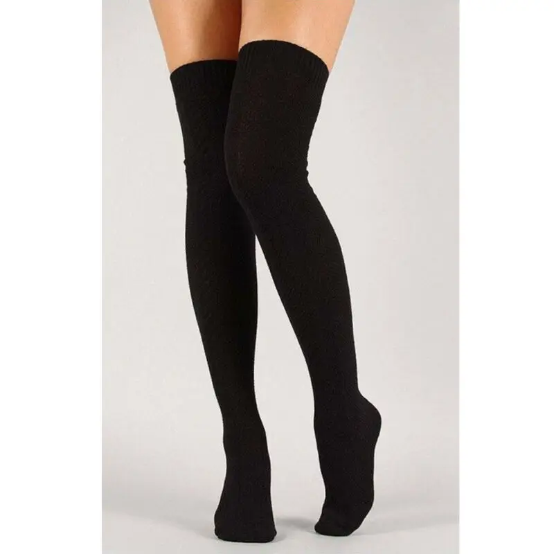 

Fashion Women Lady Cable Knit Extra Long Stockings Over Knee Thigh High Warm Pantyhose Trim Tights