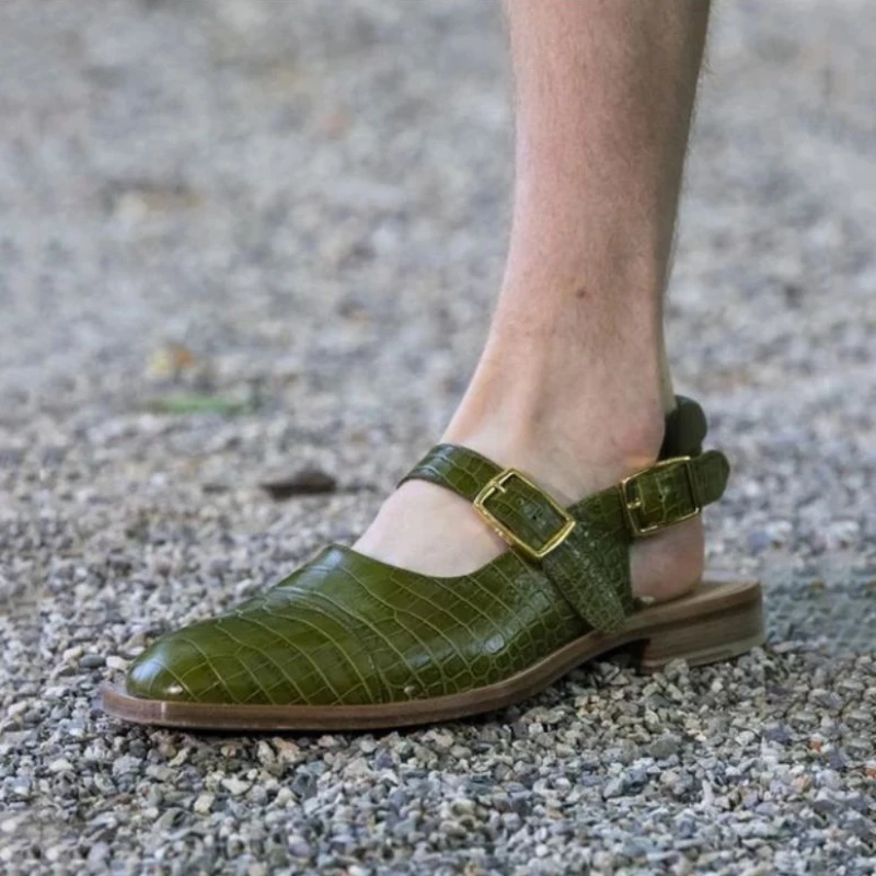 

2021 New Men's Simple Baotou Roman Shoes Versatile Pu Stone Women's Shoes Buckle Soft Sole Fashion Versatile Popular KA336