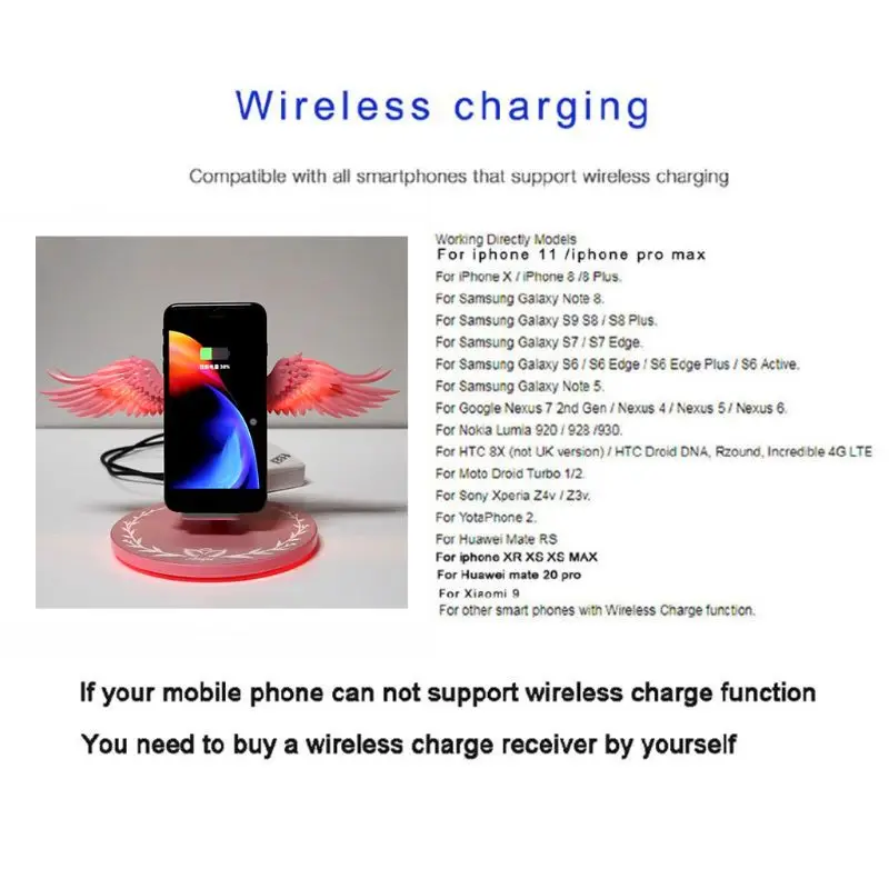 universal 10w led angel wings charging dock wireless fast charger mount stand holder for phone 11 pro s xs 8 plus mobile phone free global shipping