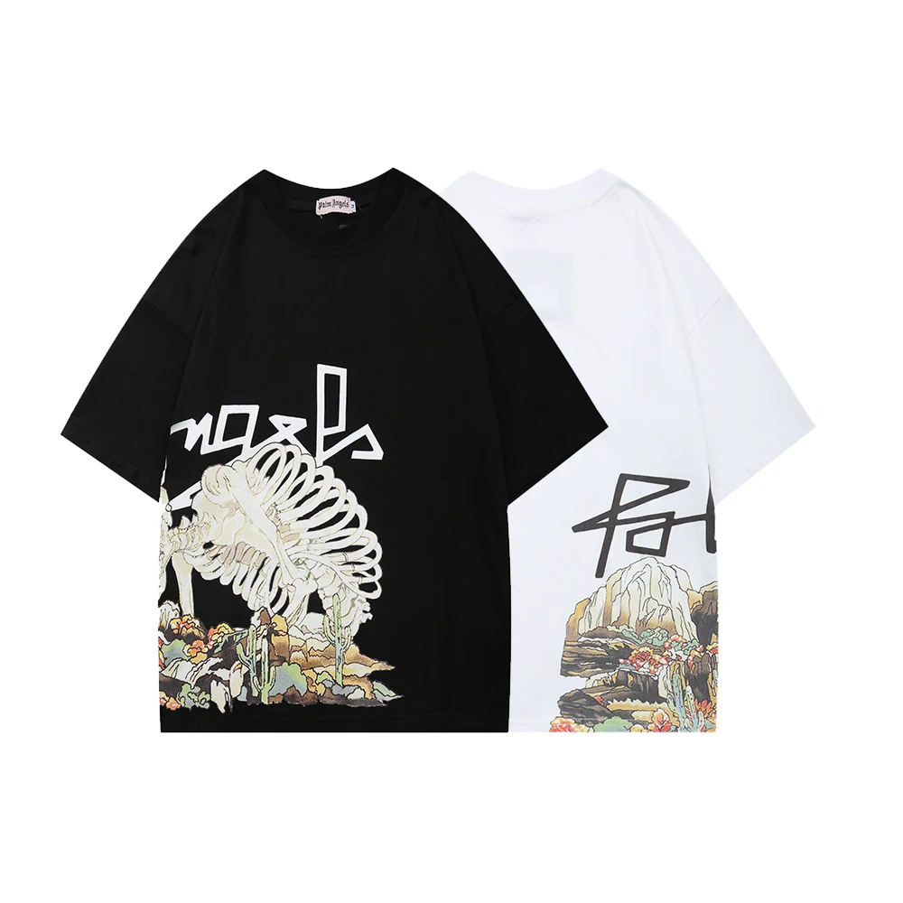 

Palm Angels 21SS Letter Logo PA Loose Round Neck Short Sleeve T-shirt Men Women skull pattern Casual fashion T-shirt 6995