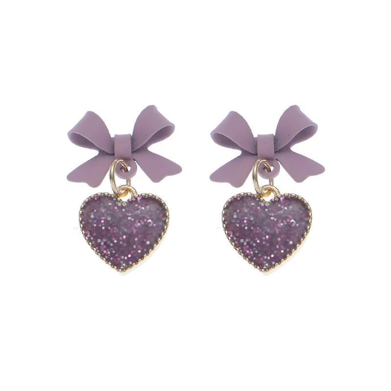 

Temperament Sweet Bowknot Heart Shape Dangle Earrings for Women