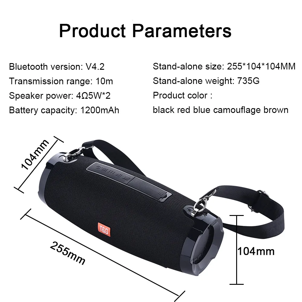 

10W Portable Column Wireless Bluetooth Speaker Waterproof Speaker FM Radio TF Card Outdoor Strap Subwoofer Speaker