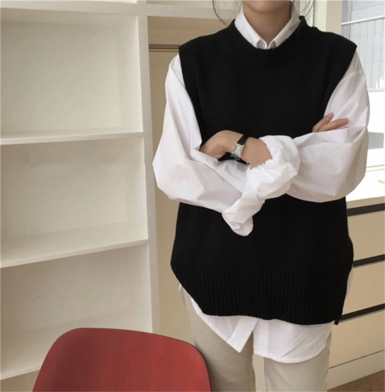 Повседневный женский жилет с круглым вырезом вязаный литературный ретро дикий