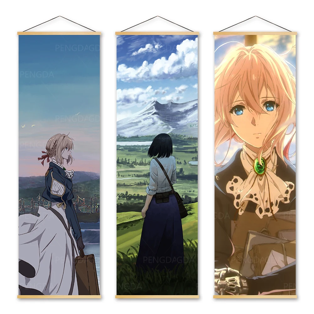 

Настенное художественное полотно, фиолетовые изображения Evergarden, картина, печатный плакат, Висячие свитки из массива дерева, популярное япо...