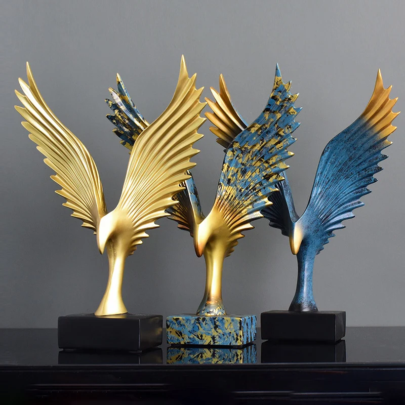 

Abstract Eagle Spread Wings Gold & Blue Figurines Living Room Fengshui Decoration Figurines Resin Crafts Office Decor Ornament