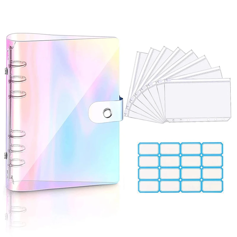 

A6 Clear Soft PVC Binder Budget Notebook Cover Planner Folder Cash Budget Envelope System with 8PCS Binder Zipper Pockets