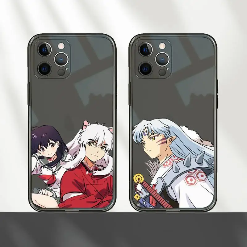 

Anime InuYasha Phone Case For iPhone 7 8 11 12 X XS XR MINI Pro Max Plus Retro Black Grey clear transparent