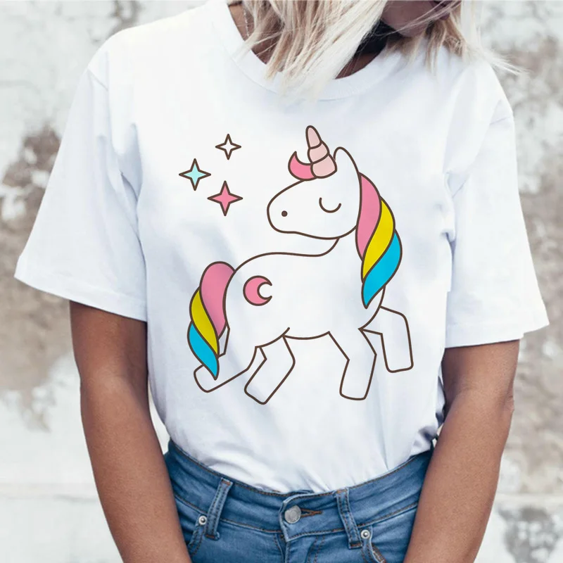 Женская футболка с единорогом Kawaii Unicornio 90s коротким рукавом в стиле хип хоп
