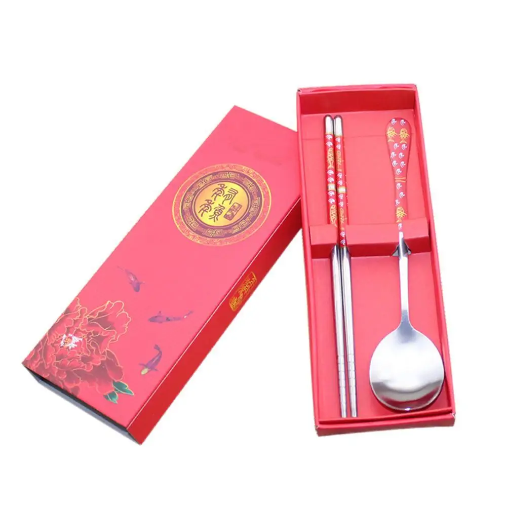 

2Pcs Portable Metal Tableware Set Outdoor Picnic Camping Cutlery Chopsticks Spoon Take Your Own Tableware In The School Cafeteri