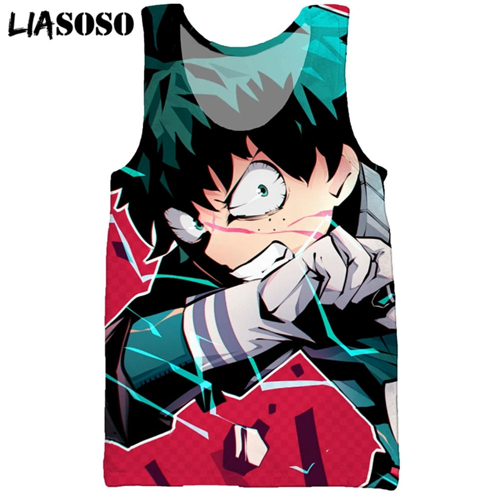 

LIASOSO 3D Print Men's Japan Anime Boku No My Hero Academia Harajuku Casual Fashion Beach Vest Sleeveless Hip Hop Tank Tops