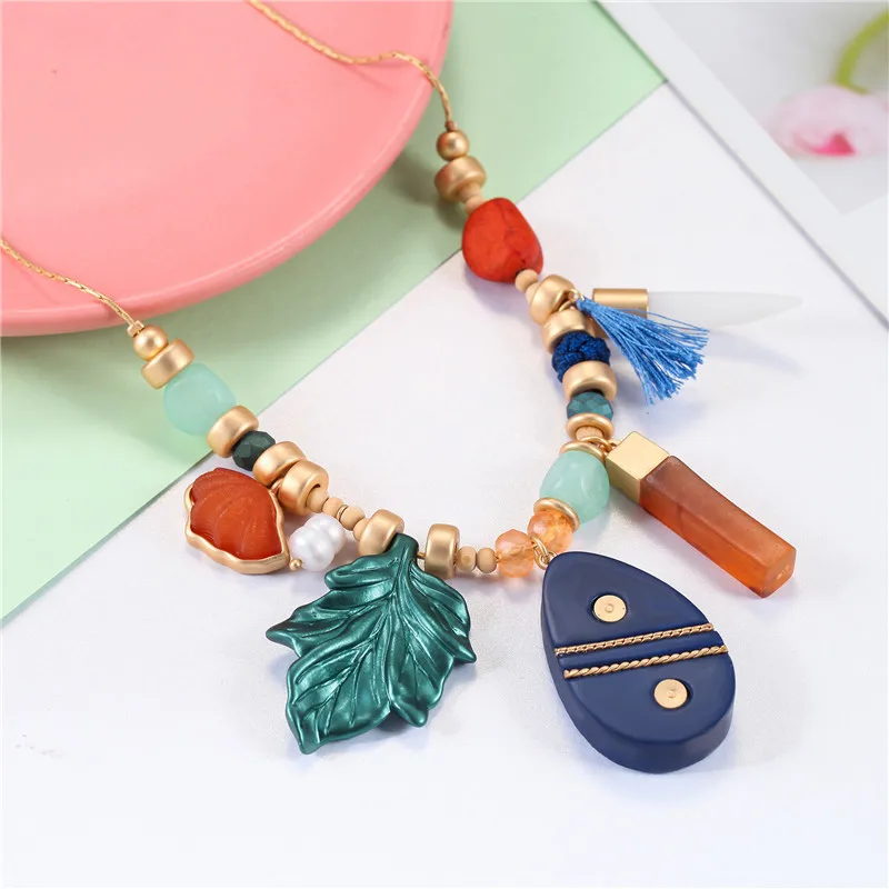 Богемное Золотое женское длинное ожерелье ручной работы Красочные акриловые