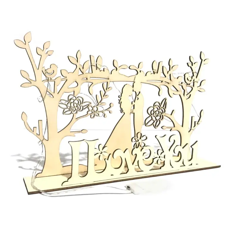 

Wedding Wooden Decor Mr Mrs Love Heart Shape Romantic Pendant LED Night Light DIY Countdown Ornament