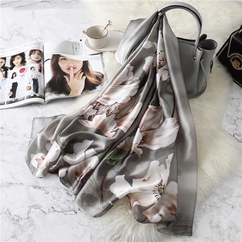 2019 роскошный бренд розовый цветочный принт зимний женский шелковый шарф Шея