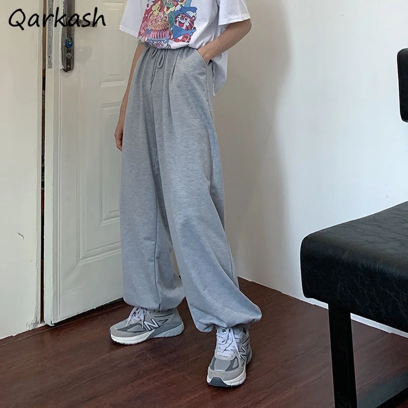 

Pants Women Ankle-length Solid Color Elastic Waist Harem Streetwear Leisure Workout Female Trousers College All-match Basic Girl
