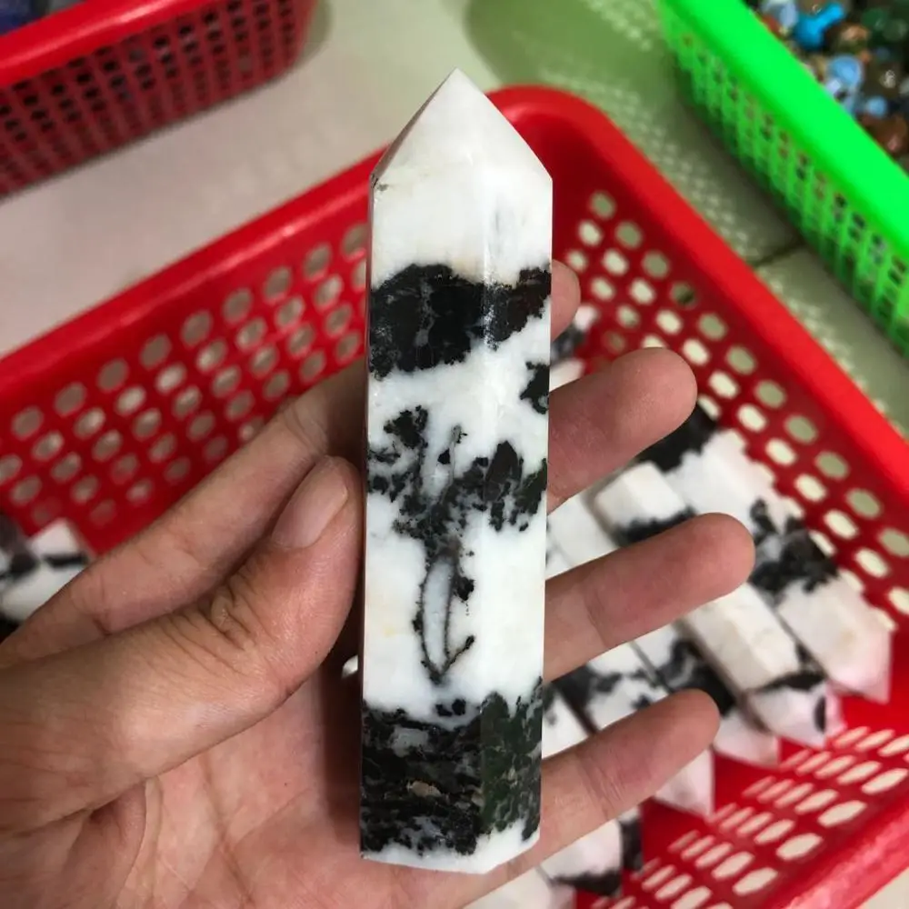 1 шт. натуральный камень кристаллическая точка исцеление обелиск черно белая