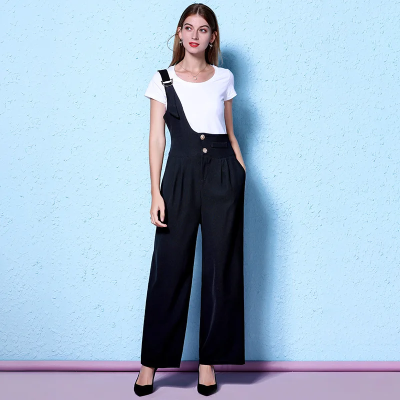 

Комбинезон женский с одним открытым плечом и косыми подтяжками, тонкие широкие свободные драпированные повседневные Прямые брюки с завыше...