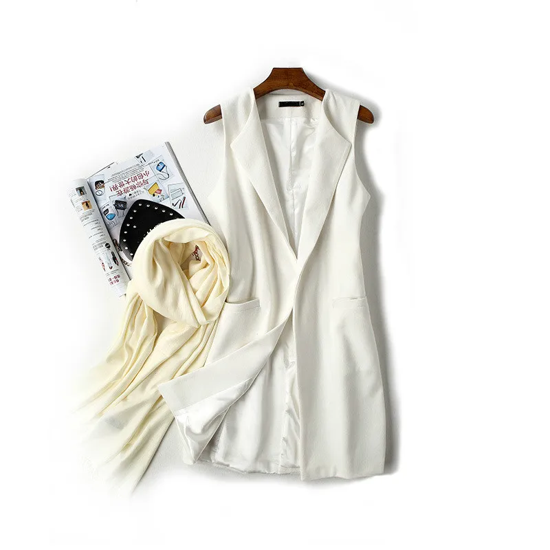 Женский шерстяной жилет без рукавов длинный Свободный Повседневный зимний