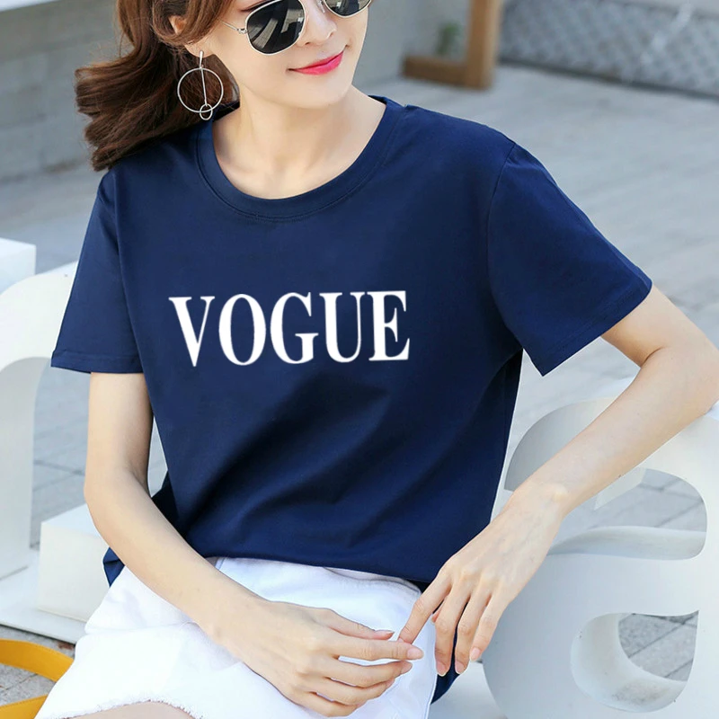 Новинка 2020 женские футболки из 100% хлопка летняя модная футболка VOGUE с круглым
