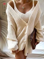 tossy oversized knit cardigan sweater set women v neck autumn winter knitted twist sweater dress winter ladies fashion knitwear