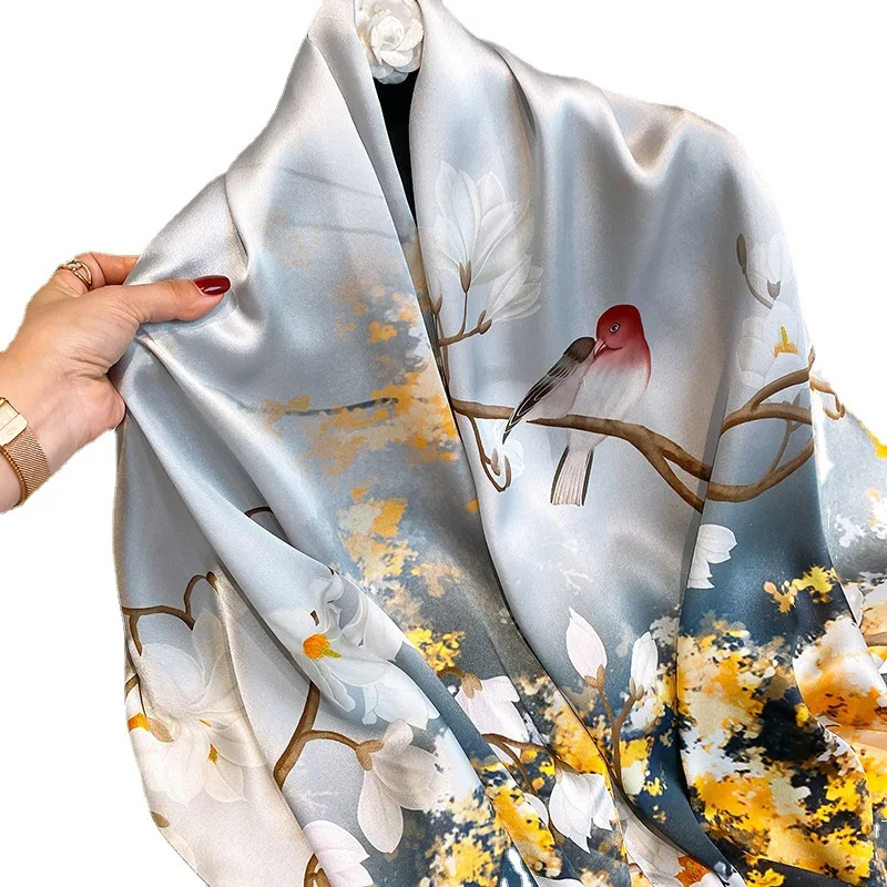 

100% Silk Scarves Women Foulard Head Scarf Ladies Shawl Wrap Female Hijab Poncho beach Kerchief Soft Bandana Lady long Pashmina